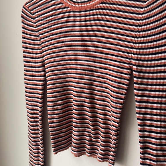 💙BOGO💙 Forever 21 Orange Black and White Striped Ribbed Top Medium - Picture 2 of 4